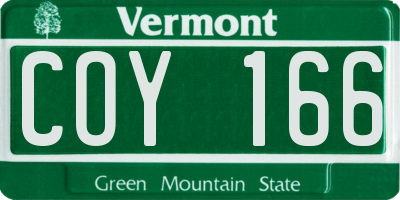 VT license plate COY166