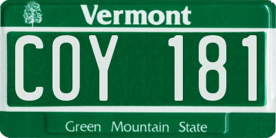 VT license plate COY181