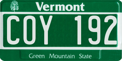 VT license plate COY192