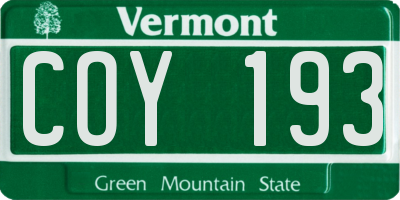 VT license plate COY193