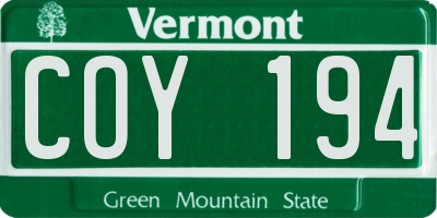 VT license plate COY194
