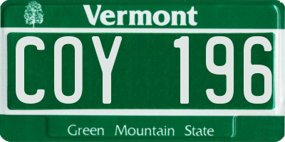 VT license plate COY196