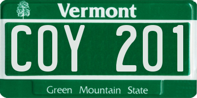 VT license plate COY201