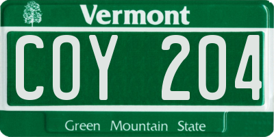 VT license plate COY204