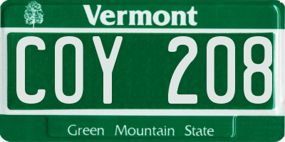 VT license plate COY208