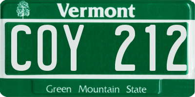 VT license plate COY212