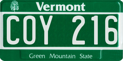 VT license plate COY216