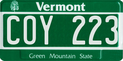 VT license plate COY223