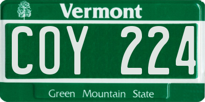 VT license plate COY224