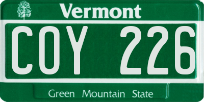 VT license plate COY226