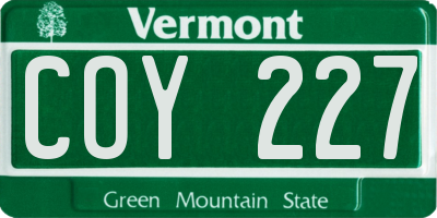 VT license plate COY227