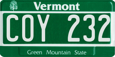 VT license plate COY232
