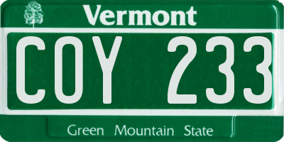 VT license plate COY233
