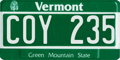 VT license plate COY235