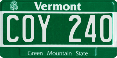 VT license plate COY240