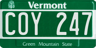 VT license plate COY247