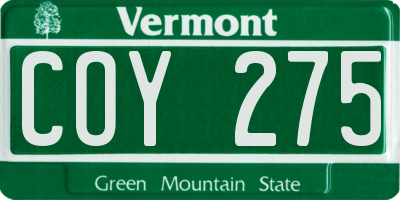 VT license plate COY275