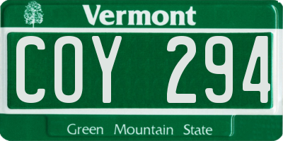 VT license plate COY294