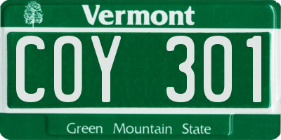 VT license plate COY301