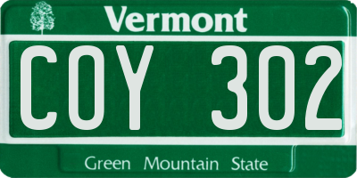 VT license plate COY302