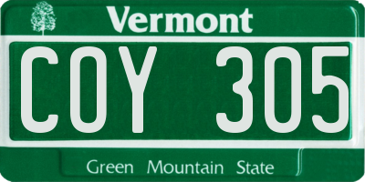 VT license plate COY305