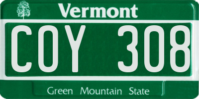 VT license plate COY308