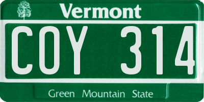 VT license plate COY314