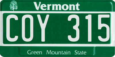 VT license plate COY315