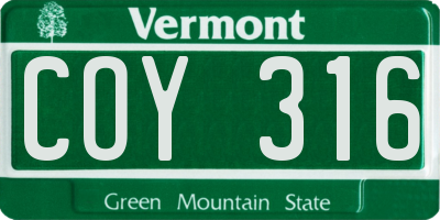 VT license plate COY316