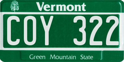 VT license plate COY322