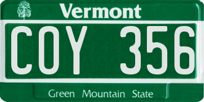 VT license plate COY356