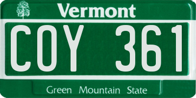 VT license plate COY361