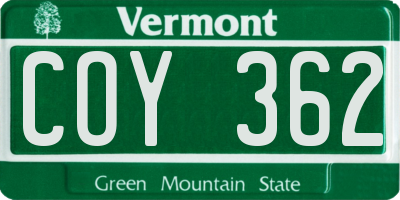 VT license plate COY362