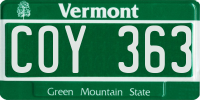VT license plate COY363