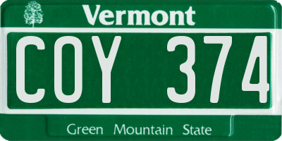 VT license plate COY374
