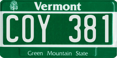 VT license plate COY381