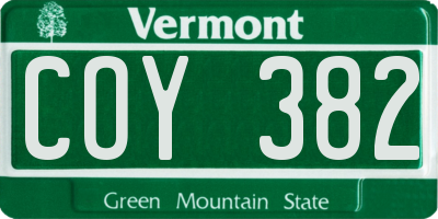 VT license plate COY382