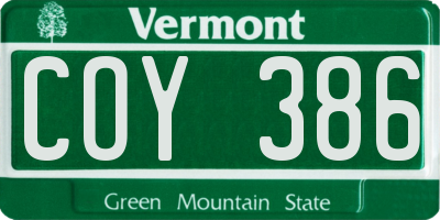 VT license plate COY386