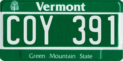 VT license plate COY391