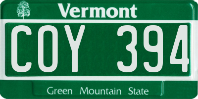 VT license plate COY394