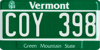 VT license plate COY398