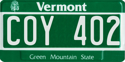 VT license plate COY402