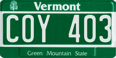 VT license plate COY403