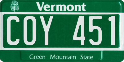 VT license plate COY451
