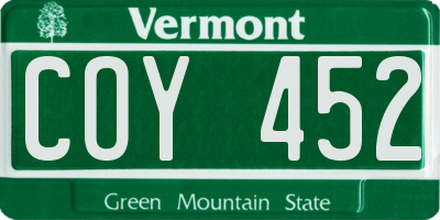 VT license plate COY452