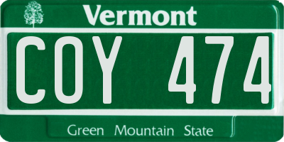 VT license plate COY474
