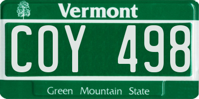VT license plate COY498