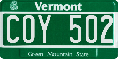 VT license plate COY502