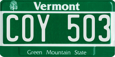 VT license plate COY503