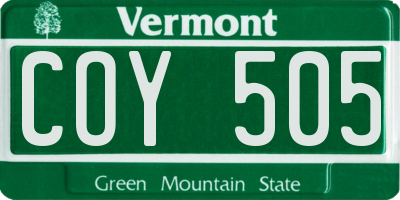 VT license plate COY505